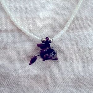 Dolphin Glass Bead Necklace Purple and White